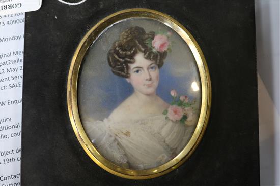 A 19th century miniature portrait - Lady wearing a rose in her hair